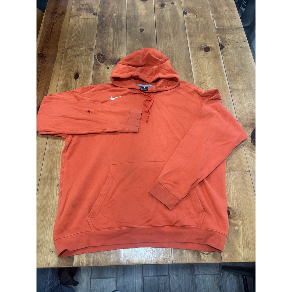 Nike Men's Orange Pullover Hoodie Sweatshirt XL - Distressed with Hole